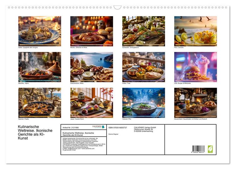 Produktbild: Kulinarische Weltreise. Ikonische Gerichte als KI-Kunst (Wandkalender 2026 DIN A2 quer), CALVENDO Monatskalender