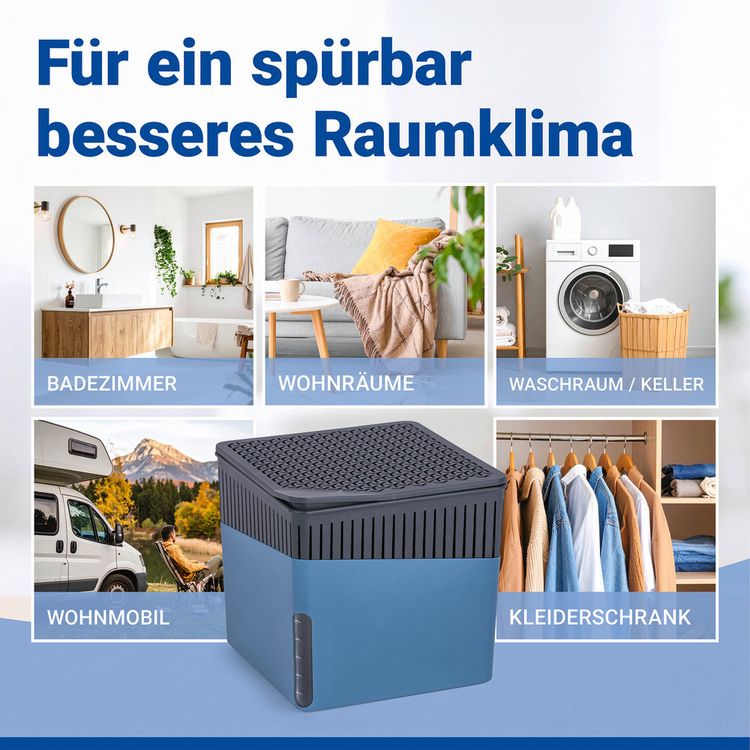 Produktbild: Raumentfeuchter Mod. Cube Blau 1000 g, 2er Set, beugt Schimmel und Ger&uuml;chen vor