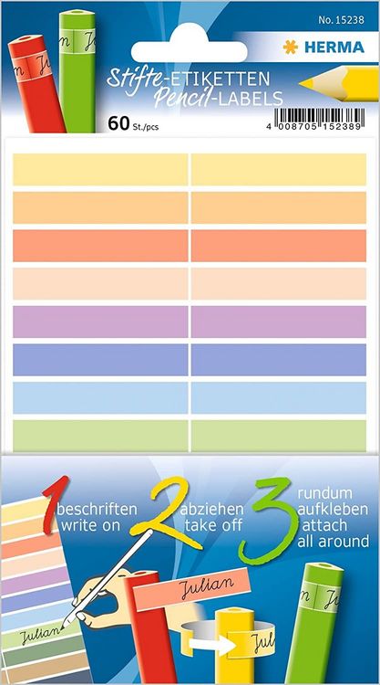 Produktbild: HERMA Stifte-Etiketten Namensaufkleber f&uuml;r Buntstifte, 10 x 46 mm, selbstklebend 60er Set