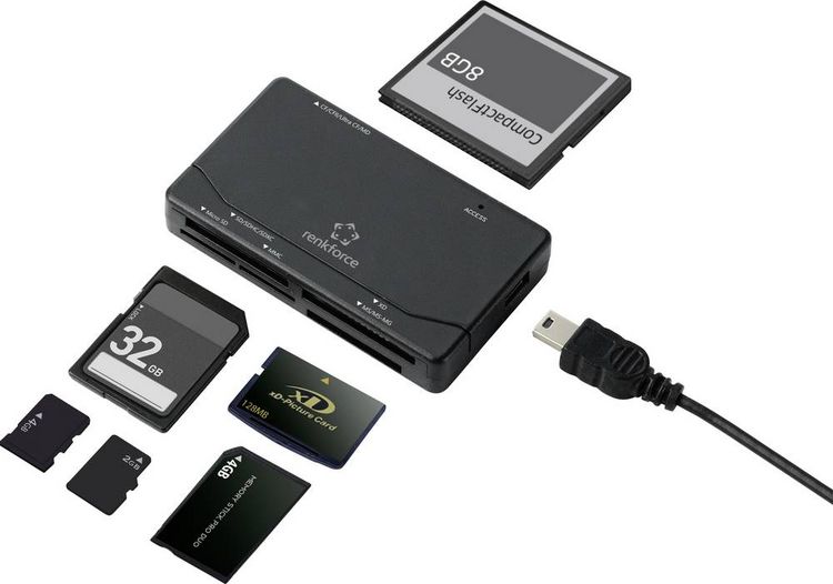 Produktbild: Renkforce RF-PCR-150 Externer Speicherkartenleser USB-A (USB 2.0) Schwarz