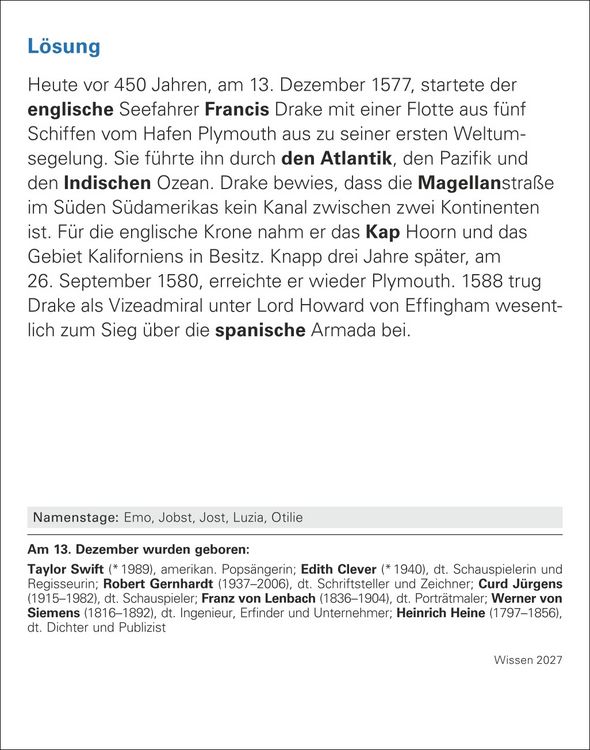 Produktbild: Wissen Tagesabrei&szlig;kalender 2027 - Quizfragen aus Geschichte, Politik, Kultur, Technik und Sport