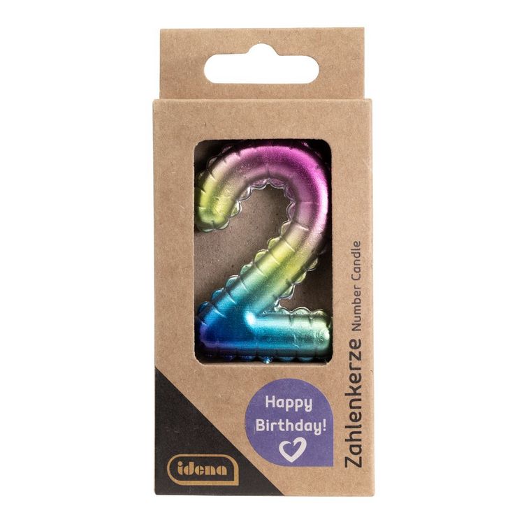 Produktbild: Idena Zahlenkerze 2 Regenbogen metallic