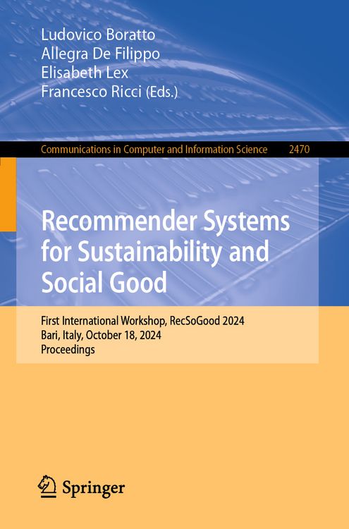 Produktbild: Recommender Systems for Sustainability and Social Good