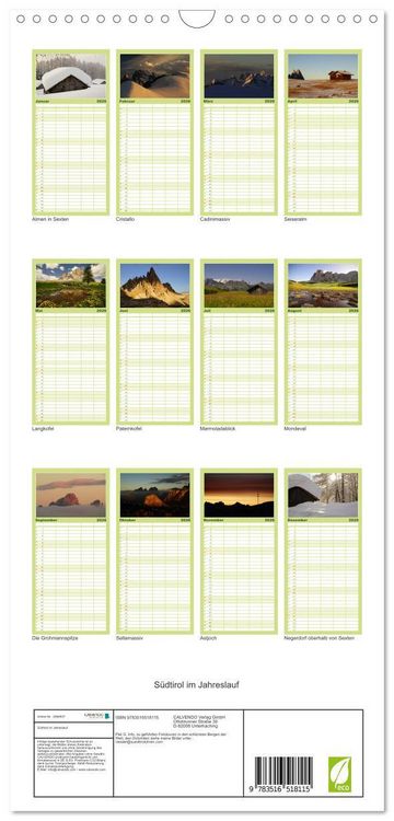 Produktbild: Familienplaner 2026 - S&uuml;dtirol im Jahreslauf mit 5 Spalten (Wandkalender, 21 x 45 cm) CALVENDO