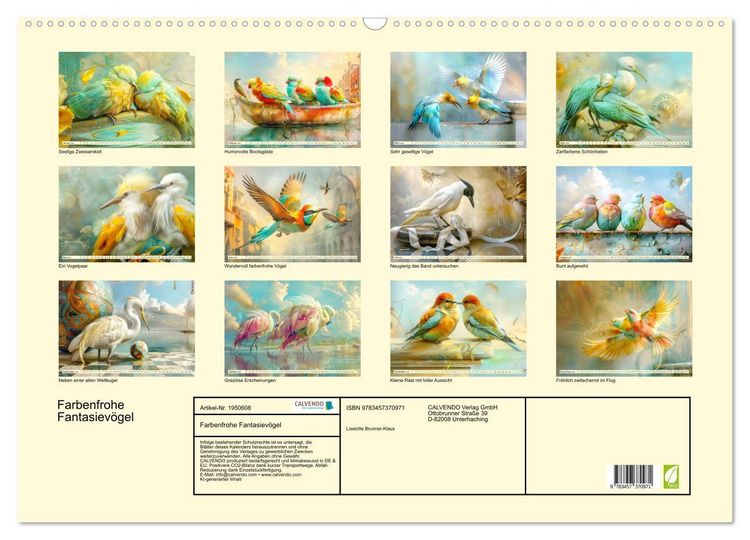 Produktbild: Farbenfrohe Fantasiev&ouml;gel (Wandkalender 2026 DIN A2 quer), CALVENDO Monatskalender