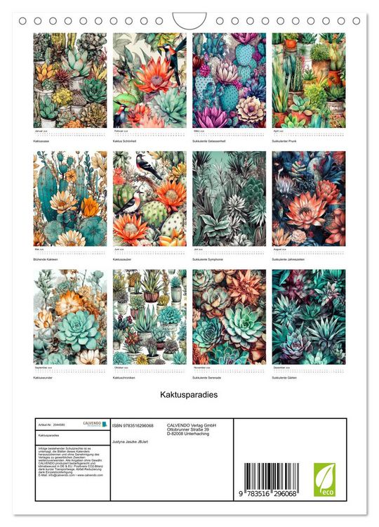 Produktbild: Kaktusparadies (Wandkalender 2026 DIN A4 hoch), CALVENDO Monatskalender