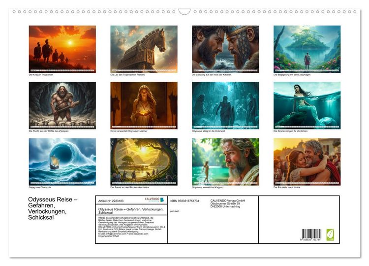 Produktbild: Odysseus Reise &ndash; Gefahren, Verlockungen, Schicksal (Wandkalender 2027 DIN A2 quer), CALVENDO Monatskalender