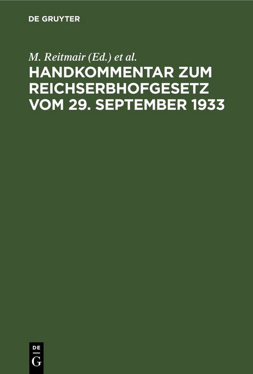 Produktbild: Handkommentar zum Reichserbhofgesetz vom 29. September 1933