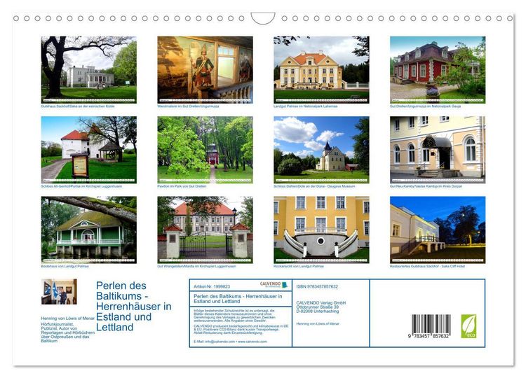 Produktbild: Perlen des Baltikums - Herrenh&auml;user in Estland und Lettland (Wandkalender 2026 DIN A3 quer), CALVENDO Monatskalender