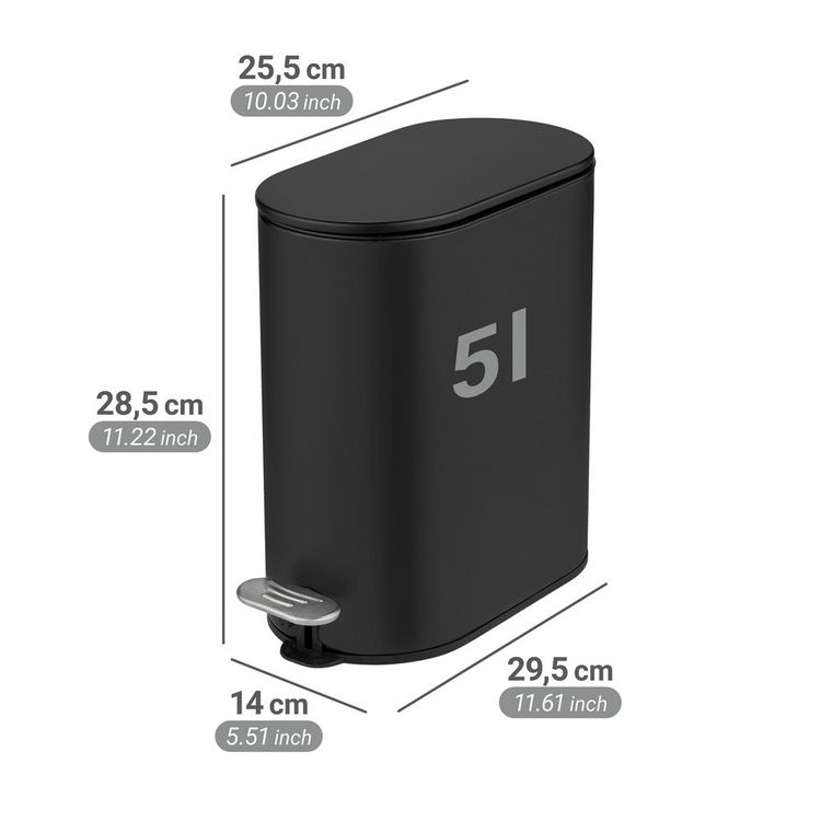 Produktbild: Kosmetikeimer Mod. Collungo, 5L, schwarz, Metall, 14x28,5x29,5 cm, easy-close Absenkautomatik