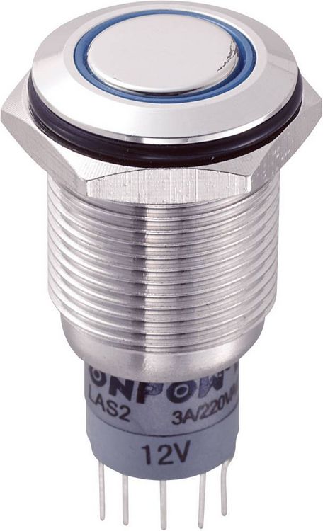 Produktbild: TRU COMPONENTS 701845 LAS2GQF-11ZE/B/12V/S/P Vandalismusgesch&uuml;tzter Druckschalter 250 V/AC 3 A 1 x Ein/Ein rastend Blau 1 St.