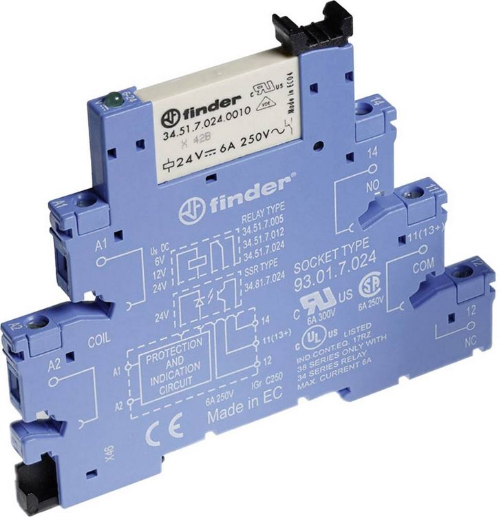 Produktbild: Finder 38.61.7.012.0050 Relaisbaustein Nennspannung: 12 V/DC Schaltstrom (max.): 6 A 1 Wechsler 1 St.