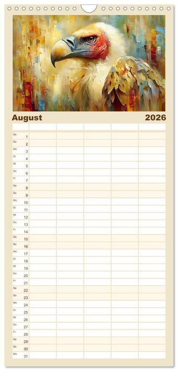Produktbild: Familienplaner 2026 - Majest&auml;ten der L&uuml;fte. Raubv&ouml;gel zwischen Himmel und Kunst mit 5 Spalten (Wandkalender, 21 x 45 cm) CALVENDO