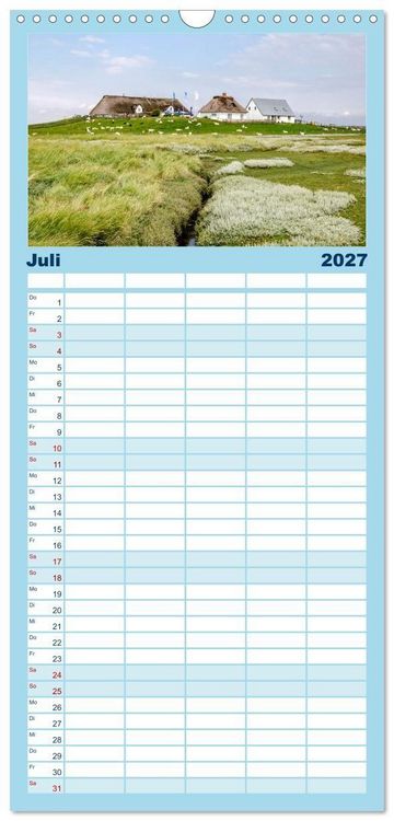 Produktbild: Familienplaner 2027 - Nordfriesland - weiter Horizont, faszinierende Natur, idyllische St&auml;dte mit 5 Spalten (Wandkalender, 21 x 45 cm) CALVENDO