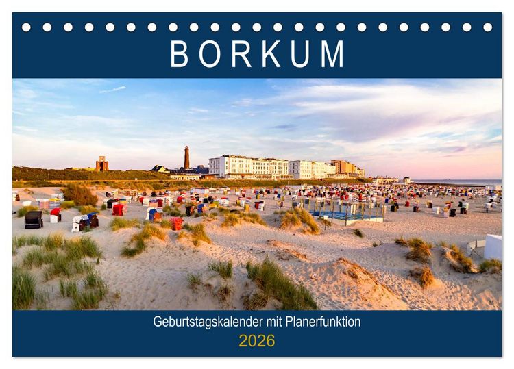 Produktbild: BORKUM Geburtstagskalender mit Planerfunktion (Tischkalender 2026 DIN A5 quer), CALVENDO Monatskalender