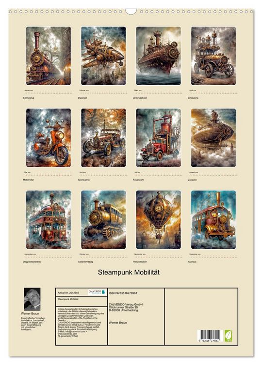 Produktbild: Steampunk Mobilit&auml;t (Wandkalender 2026 DIN A2 hoch), CALVENDO Monatskalender