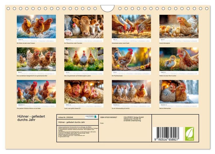 Produktbild: H&uuml;hner - gefiedert durchs Jahr (Wandkalender 2026 DIN A4 quer), CALVENDO Monatskalender