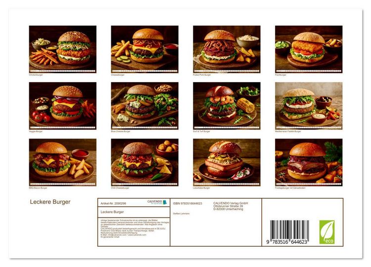 Produktbild: Leckere Burger (Wandkalender 2026 DIN A4 quer), CALVENDO Monatskalender