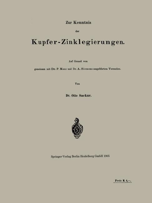 Produktbild: Zur Kenntnis der Kupfer-Zinklegierungen