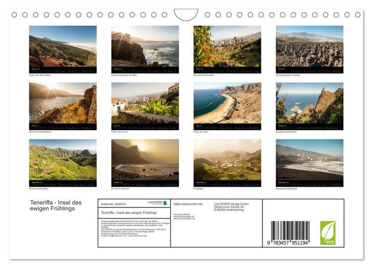 Produktbild: Teneriffa - Insel des ewigen Fr&uuml;hlings (Wandkalender 2026 DIN A4 quer), CALVENDO Monatskalender