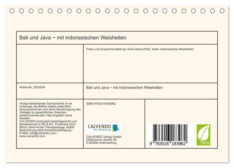 Produktbild: Bali und Java ~ mit indonesischen Weisheiten (Tischkalender 2026 DIN A5 quer), CALVENDO Monatskalender