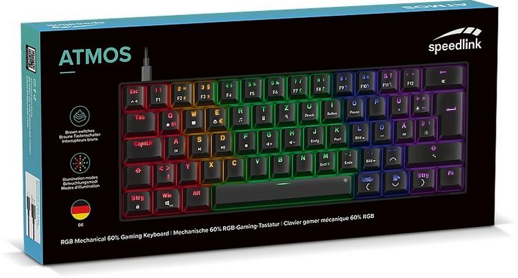 Produktbild: SPEEDLINK ATMOS RGB Rainbow Mechanical 60% Gaming Keyboard with brown switches, black - DE layout