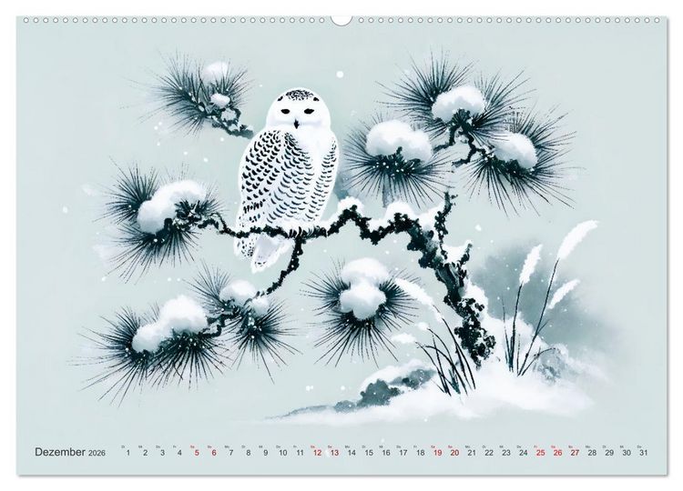 Produktbild: Federleicht - Vogelwelt im Stile asiatischer Tuschmalerei (hochwertiger Premium Wandkalender 2026 DIN A2 quer), Kunstdruck in Hochglanz