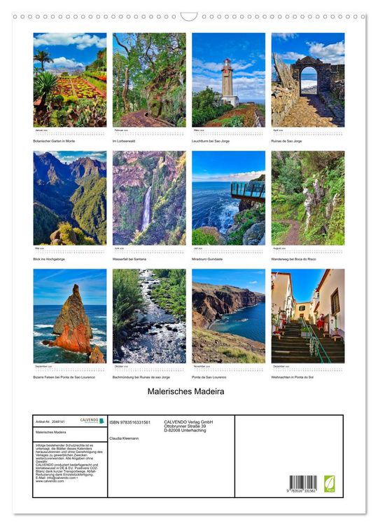 Produktbild: Malerisches Madeira (Wandkalender 2026 DIN A2 hoch), CALVENDO Monatskalender