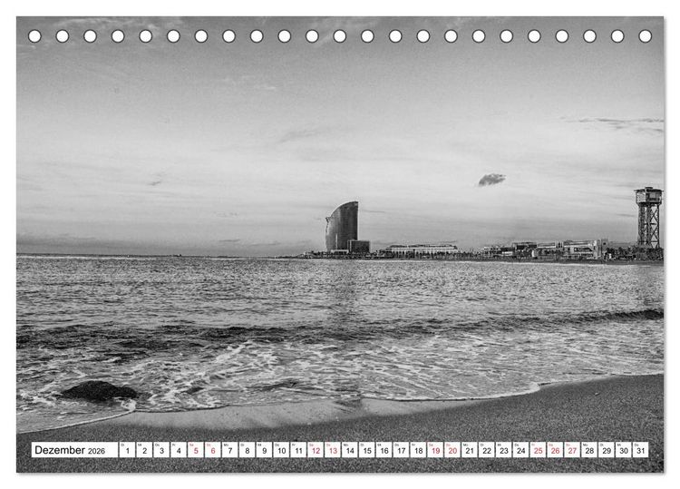Produktbild: Barcelona Schwarz / Wei&szlig; Impressionen (Tischkalender 2026 DIN A5 quer), CALVENDO Monatskalender