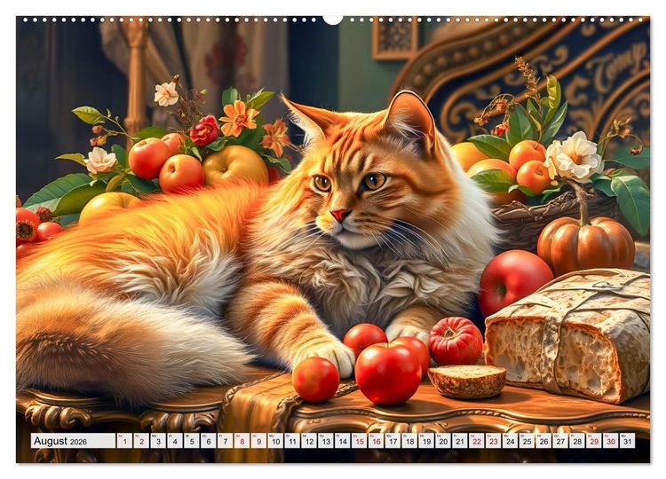 Produktbild: Klassische Katzenportr&auml;ts - Katzen in opulenten Stillleben (Wandkalender 2026 DIN A2 quer), CALVENDO Monatskalender