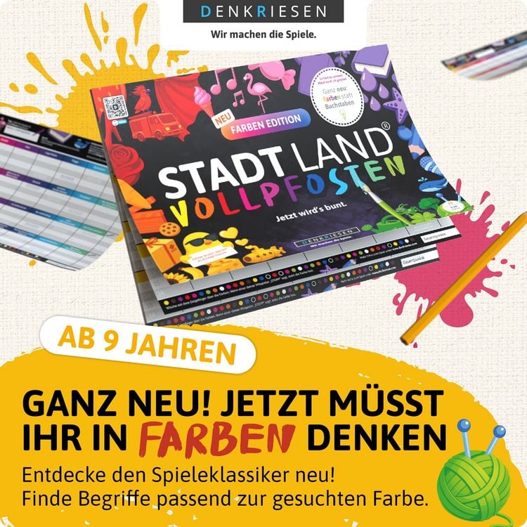 Produktbild: DENKRIESEN - STADT LAND VOLLPFOSTEN&reg; Farben Edition - "Jetzt wird's bunt" | A4 Spielblock