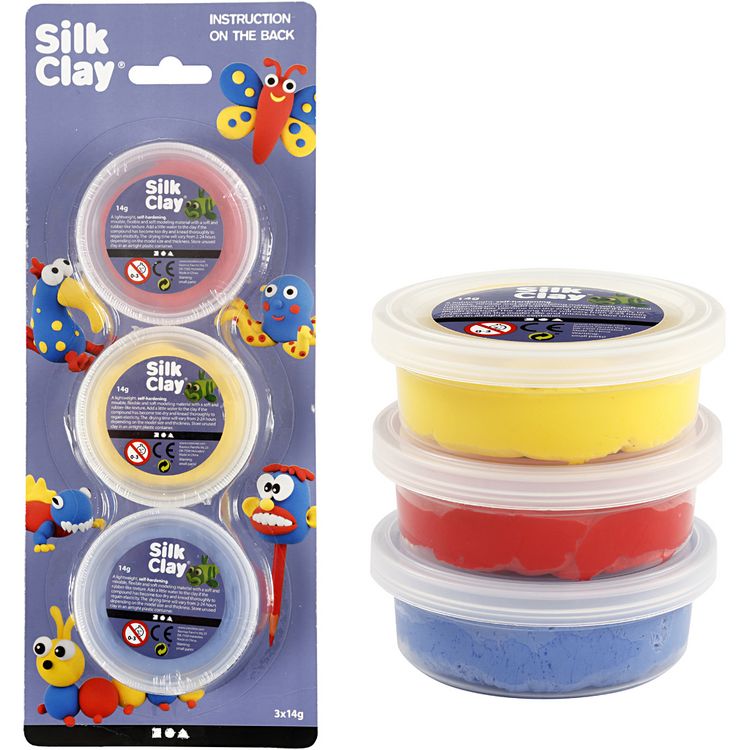 Produktbild: Creativ Company Silk Clay&reg;, Blau, Rot, Gelb, 3x14 g