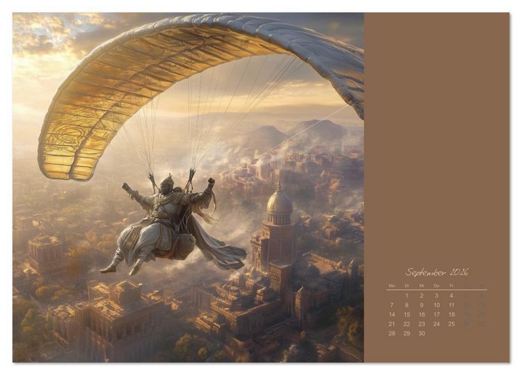 Produktbild: Mit KI durch die Epochen und L&uuml;fte (Wandkalender 2026 DIN A3 quer), CALVENDO Monatskalender
