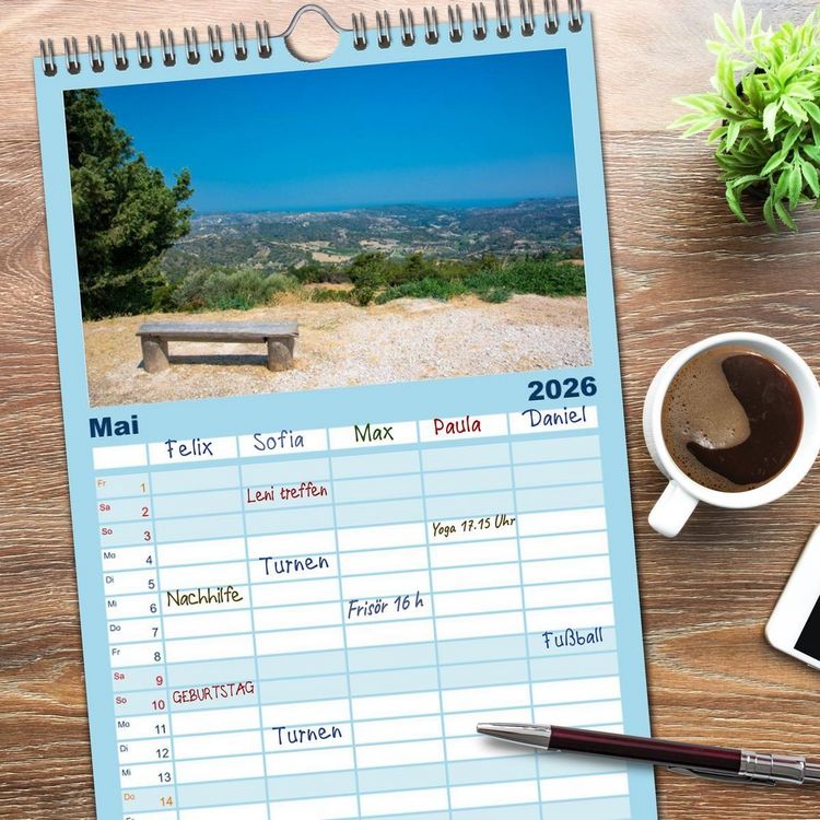 Produktbild: Familienplaner 2026 - Rhodos - Traumhafter S&uuml;den mit 5 Spalten (Wandkalender, 21 x 45 cm) CALVENDO