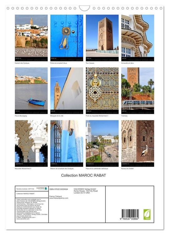 Produktbild: Collection MAROC RABAT (Calendrier mural 2026 DIN A3 horizontal), CALVENDO calendrier mensuel
