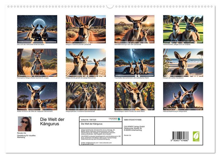 Produktbild: Die Welt der K&auml;ngurus (hochwertiger Premium Wandkalender 2026 DIN A2 quer), Kunstdruck in Hochglanz