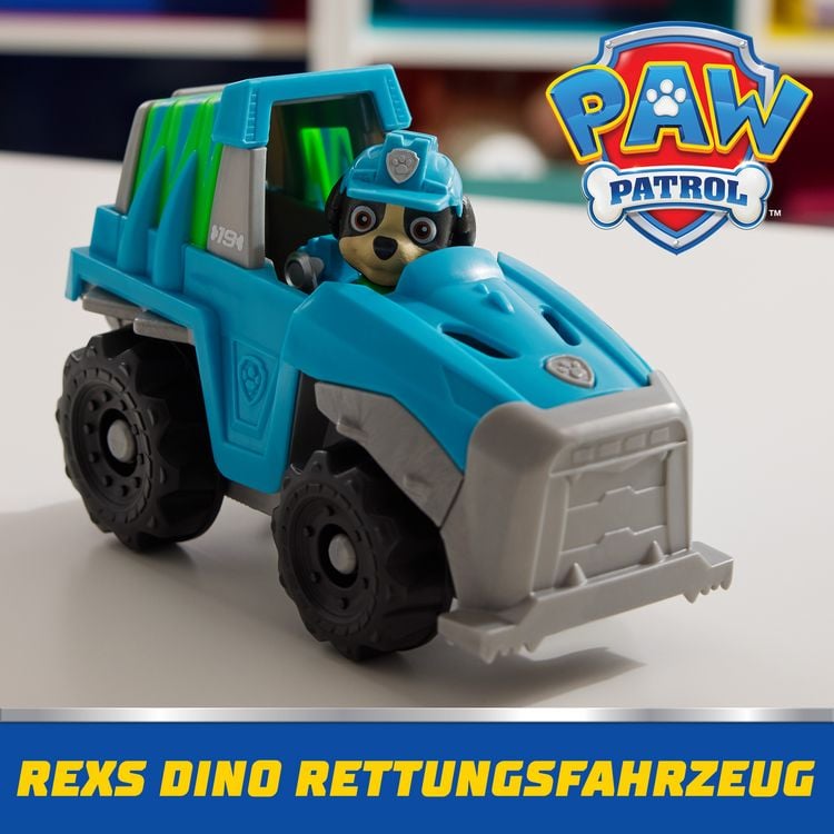 Produktbild: PAW Patrol - Rex-Figur mit Dinosaurier-Rettungsfahrzeug, stabiles Basis-Fahrzeug (2025), authentisches Spielzeug zur Serie f&uuml;r Kinder ab 3 Jahren