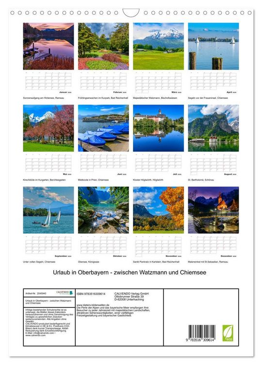 Produktbild: Urlaub in Oberbayern - zwischen Watzmann und Chiemsee (Wandkalender 2026 DIN A3 hoch), CALVENDO Monatskalender