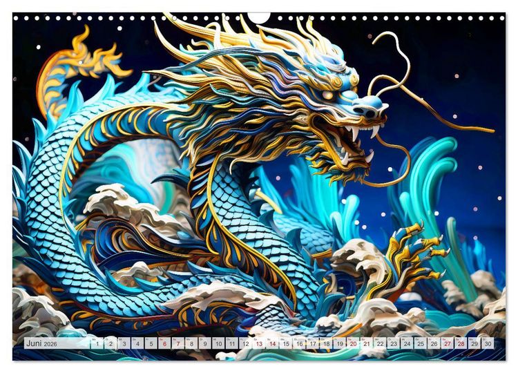 Produktbild: Quilling-Drachen - Jahr des Drachen (Wandkalender 2026 DIN A3 quer), CALVENDO Monatskalender