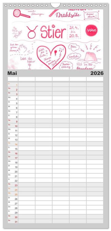 Produktbild: Familienplaner 2026 - Sternzeichen-Kalender mit 5 Spalten (Wandkalender, 21 x 45 cm) CALVENDO
