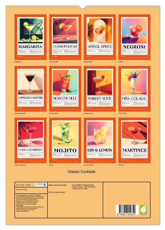 Produktbild: Classic Cocktails (High Quality Premium Wall Calendar 2026 DIN A2 portrait),CALVENDO 12 Month Wall Calendar