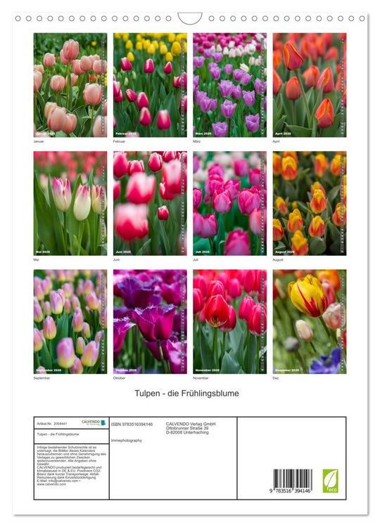 Produktbild: Tulpen - die Fr&uuml;hlingsblume (Wandkalender 2026 DIN A3 hoch), CALVENDO Monatskalender