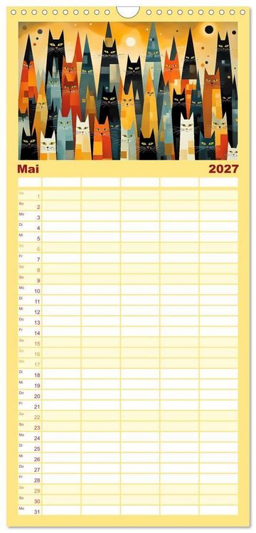 Produktbild: Familienplaner 2027 - Schnurrendes Katzenget&uuml;mmel mit 5 Spalten (Wandkalender, 21 x 45 cm) CALVENDO