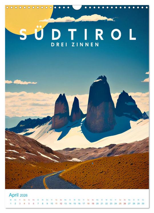 Produktbild: S&uuml;dtirol - Old School Poster Style (Wandkalender 2026 DIN A3 hoch), CALVENDO Monatskalender
