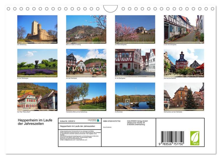 Produktbild: Heppenheim im Laufe der Jahreszeiten (Wandkalender 2027 DIN A4 quer), CALVENDO Monatskalender