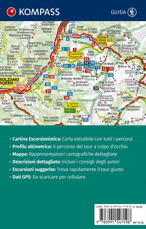 Produktbild: KOMPASS guida escursionistica Alpe di Siusi, Sassolungo, Sciliar, Val di Tires, 35 itinerari