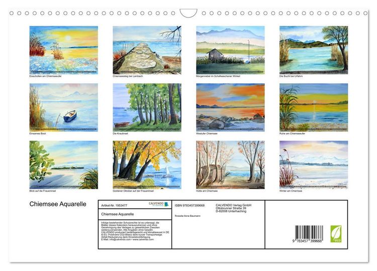 Produktbild: Chiemsee Aquarelle (Wandkalender 2026 DIN A3 quer), CALVENDO Monatskalender