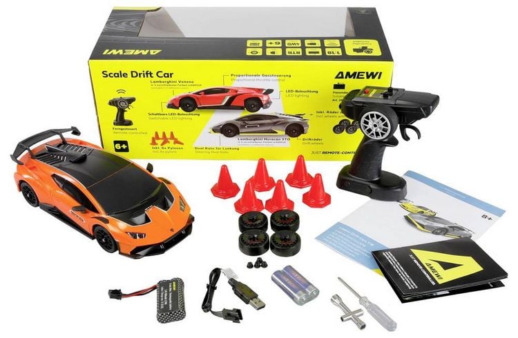 Produktbild: Amewi Lamborghini Huracan STO Drift Car Orange Brushed 1:18 RC Modellauto Elektro Drift Allradantrieb (4WD) RtR 2,4GHz inkl. Akku