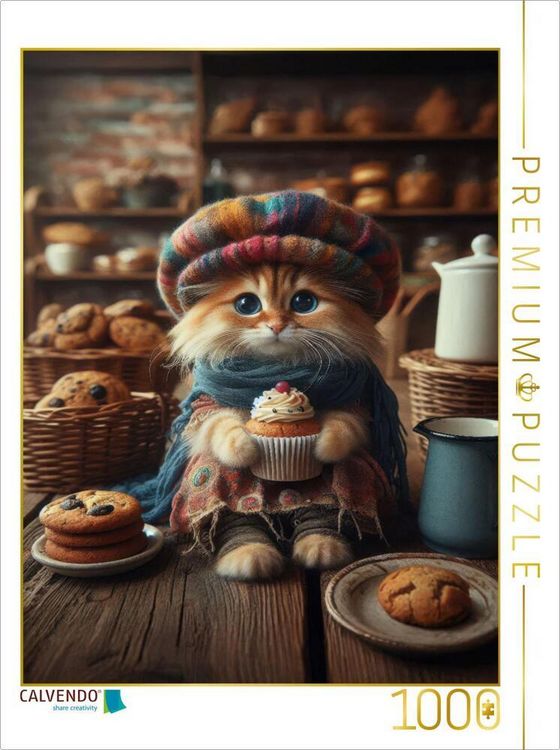Produktbild: CALVENDO Puzzle In einer B&auml;ckerei probiert diese kleine Katze einen Muffin | 1000 Teile Lege-Gr&ouml;&szlig;e 64x48cm Foto-Puzzle f&uuml;r gl&uuml;ckliche Stunden
