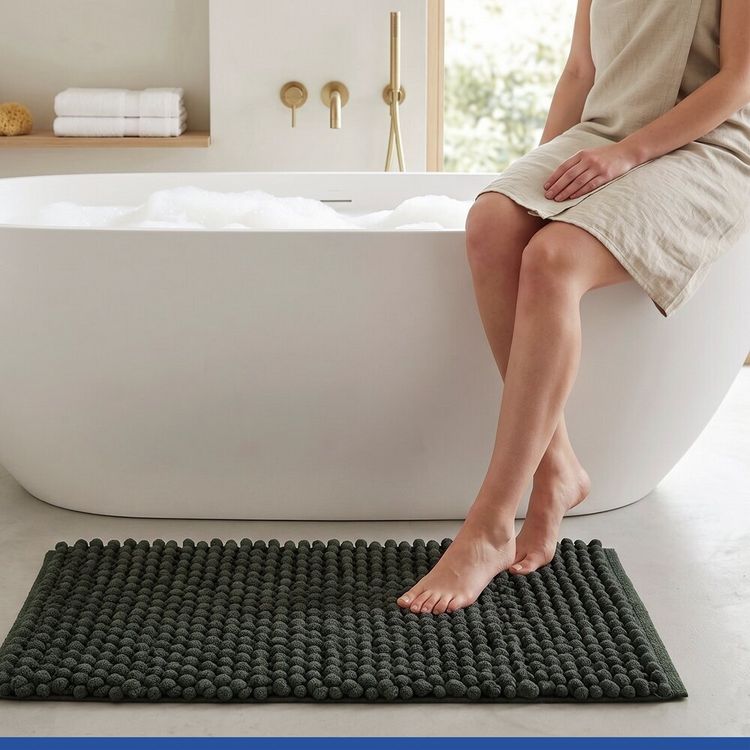 Produktbild: Badteppich Mod. Solivo Dunkelgr&uuml;n, 50 x 80 cm, rutschfest und waschbar bis 30 &deg;C